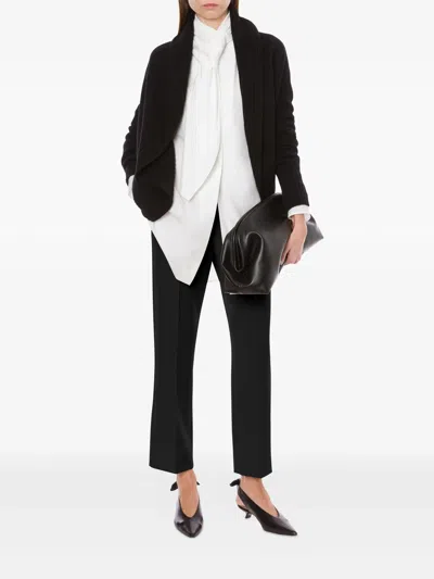 Alberta Ferretti Long Sleeve Collarless Shirt With Scarf Detail In White