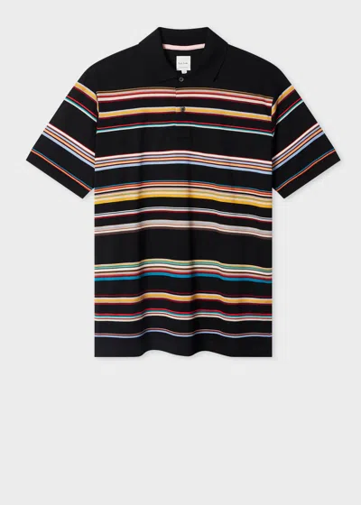 Paul Smith Black 'signature Stripe' Cotton-piqué Polo Shirt In Multi