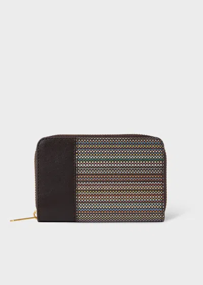 Paul Smith Women's Burgundy 'signature Stripe' Coated Canvas Small Zip Around Purse Multicolour