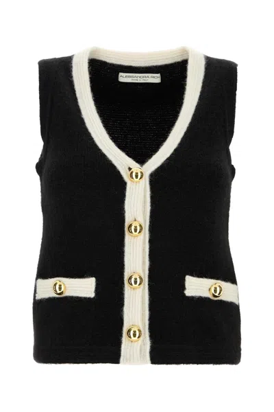 Alessandra Rich Vest Alpaca Blend Contrast Trim