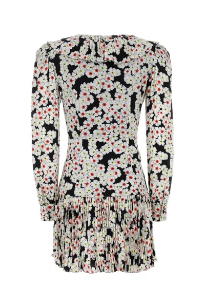 Alessandra Rich Bow-detailed Floral-print Silk Crepe De Chine Mini Dress In Black