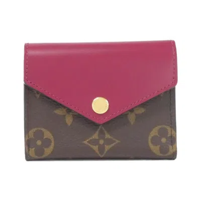 Pre-owned Louis Vuitton Monogram Fuchsia Marron Coated Canvas Leather Wallet (bi-fold) () In Multi
