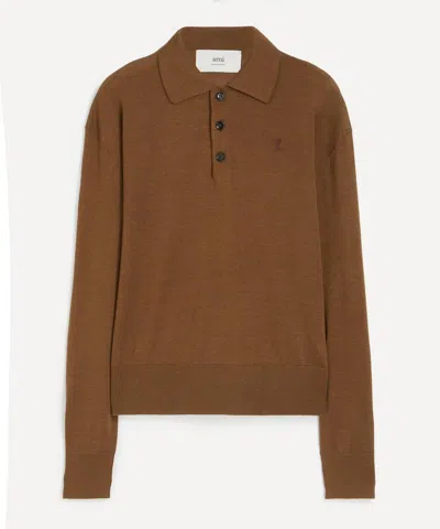 Ami Alexandre Mattiussi Brown Wool Ami De Coeur Polo In Brown