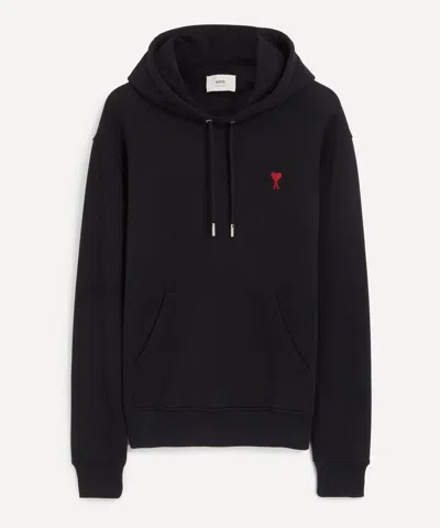 Ami Alexandre Mattiussi Ami Black Cotton Hoodie With Embroidered Logo And Functional Pockets