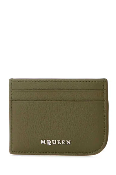 Alexander Mcqueen Men Army Green Leather Card Holder In Green