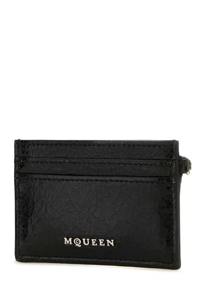 Alexander Mcqueen Leather Wallet With Compact Design And Chain Detail In Black