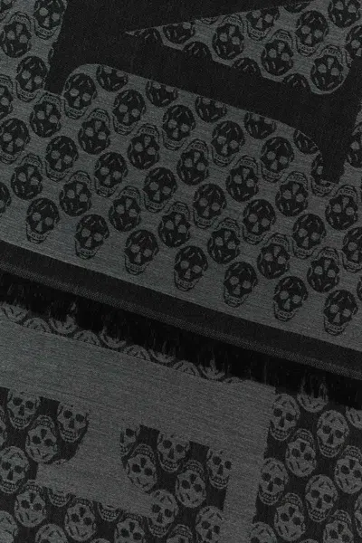 Alexander Mcqueen Wool Foulard With Embroidered Skull Pattern In Black