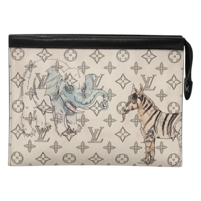 Pre-owned Louis Vuitton Savane White Canvas Clutch Bag ()
