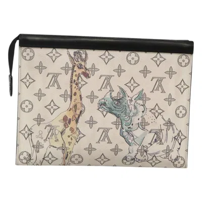 Pre-owned Louis Vuitton Savane White Canvas Clutch Bag ()