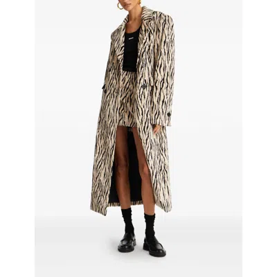Rotate Birger Christensen Rotate Zebra Print Long Coat With Double-breasted Design And Large Lapels In Animal Print