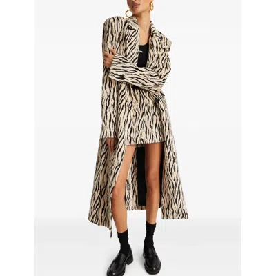 Rotate Birger Christensen Rotate Zebra Print Long Coat With Double-breasted Design And Large Lapels In Animal Print