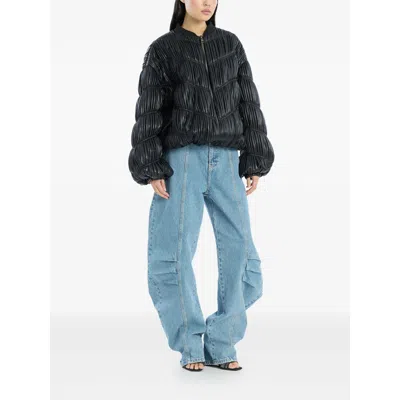 Rotate Birger Christensen Faux Leather Pleated Bomber Jacket In Black