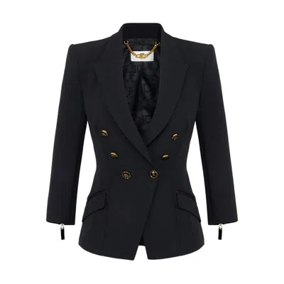 Elisabetta Franchi Tailored Blazer With Padded Shoulders And Peak Lapels In Black