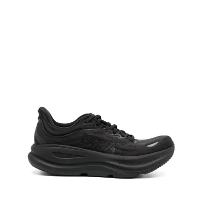 Hoka Bondi 9 Black Low Top Sneakers With Maxi Logo Lettering On The Side In Tech Fabric Unisex In Black
