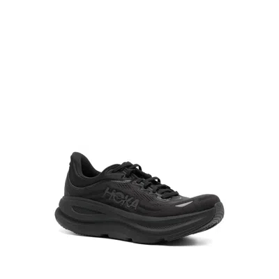 Hoka Bondi 9 Black Low Top Sneakers With Maxi Logo Lettering On The Side In Tech Fabric Unisex In Black