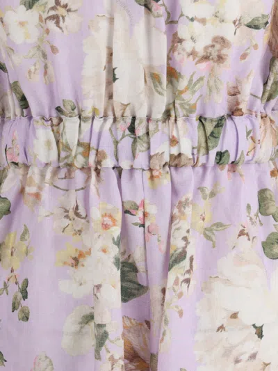 Zimmermann Floral Print Linen Playsuit With Belted Waist And Short Sleeves