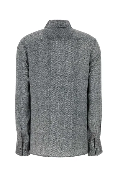 Ermanno Scervino Herringbone Shirt Adorned With Rhinestone Details In Gray