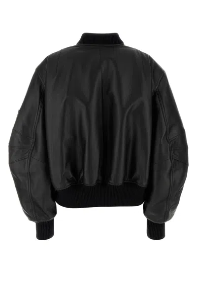 Attico Black Leather Bomber Jacket