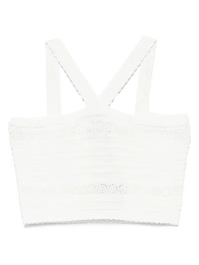 Twinset Twin-set Cropped Textured Top With Cross-front Straps In White
