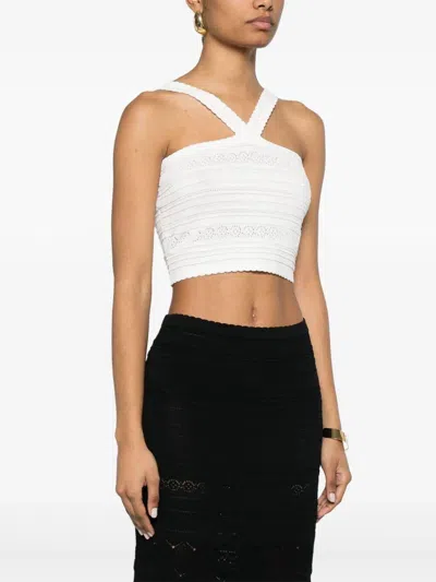 Twinset Twin-set Cropped Textured Top With Cross-front Straps In White