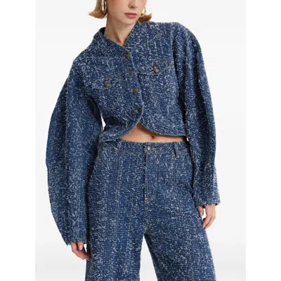 Rotate Birger Christensen Rotate Blue Cotton Short Jacket In Blue