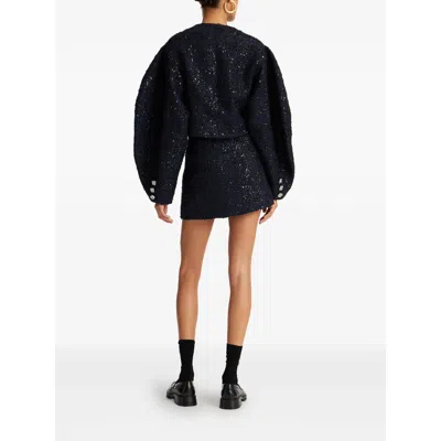 Rotate Birger Christensen Sequin-embellished Puff-sleeve Jacket In Blue