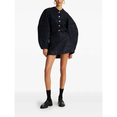 Rotate Birger Christensen Sequin-embellished Puff-sleeve Jacket In Blue