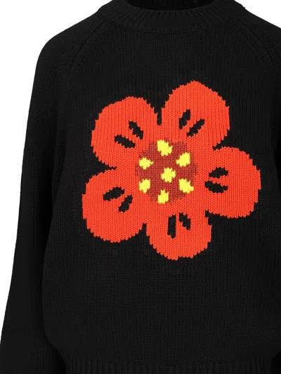 Kenzo Boke Flower Logo Sweater With Elastic Ribbed Trims In Black