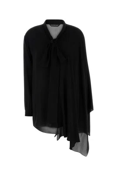 Balenciaga Black Blouse With Pussybow Collar And Asymmetric Design In Silk Woman