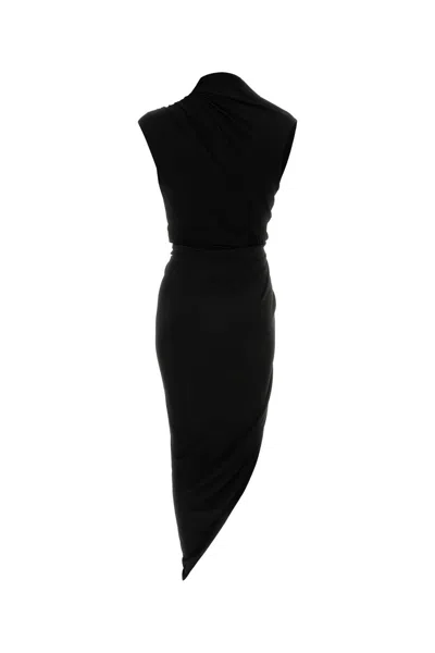Balenciaga Draped Sleeveless Asymmetric Midi Dress In Black