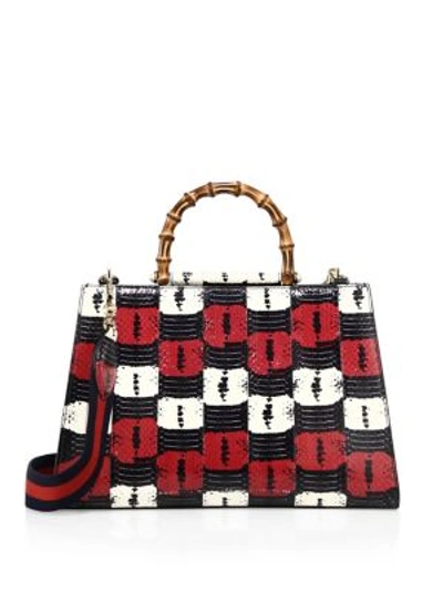 Shop Gucci Large Nymphea Snakeskin Top-handle Bag In Biancorosa