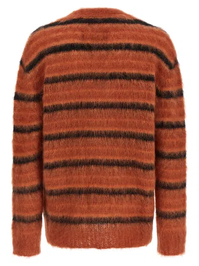 Marni Striped V-neck Ribbed Cardigan With Long Sleeves In Multi