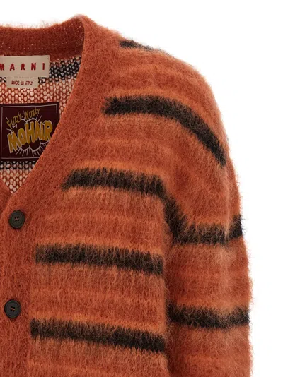 Marni Striped V-neck Ribbed Cardigan With Long Sleeves In Multi