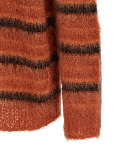 Marni Striped V-neck Ribbed Cardigan With Long Sleeves In Multi