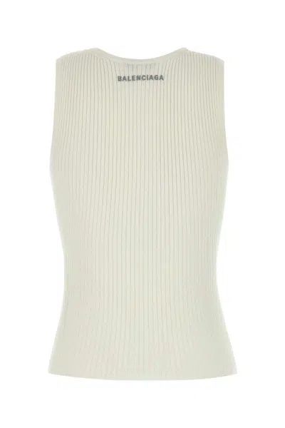 Balenciaga White Stretch Wool Blend Tank Top