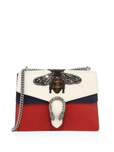Shop Gucci Medium Dionysus Bee-embroidered Leather Shoulder Bag In Ivory-multi
