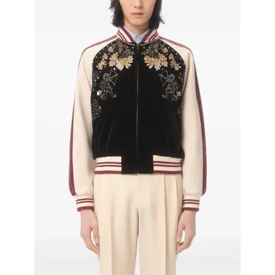 Valentino Sequin And Bead-embellished Velvet Bomber Jacket In Black