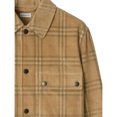 Burberry Plaid Corduroy Overshirt Chest Pocket In Brown