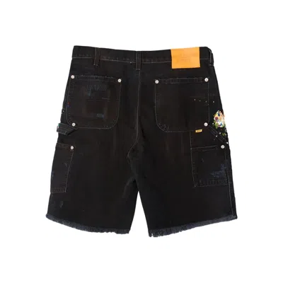 Gallery Dept. Paint-splatter Frayed Cargo Shorts In Black