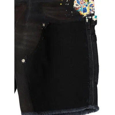 Gallery Dept. Paint-splatter Frayed Cargo Shorts In Black