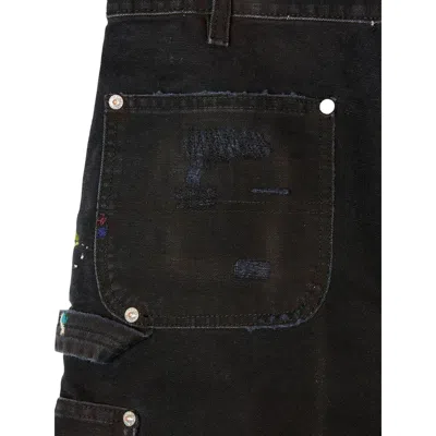 Gallery Dept. Paint-splatter Frayed Cargo Shorts In Black