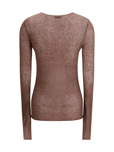 Pinko Semi-sheer Wool Sweater In Brown