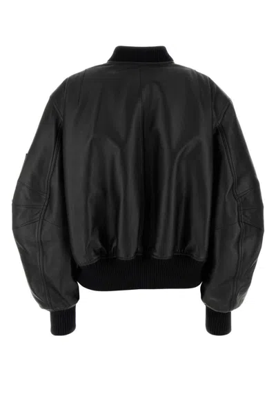 Attico Black Leather Bomber Jacket