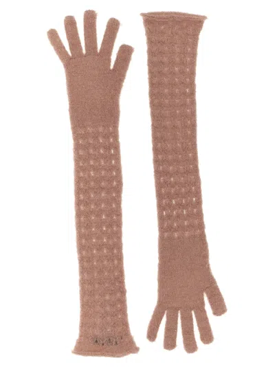 Fabiana Filippi Knit Gloves With Long Textured Design In Pink