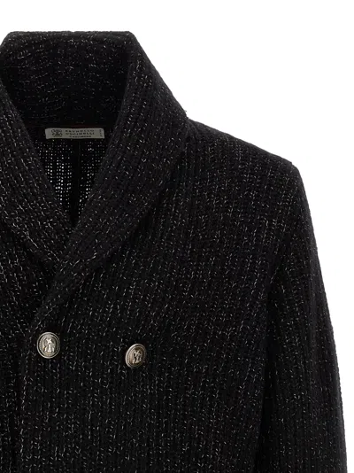 Brunello Cucinelli Double-breasted Cashmere And Silk Blend Cardigan In Black