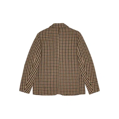 Ganni Check Wool Mix Oversized Blazer Jackets Brown In Brown