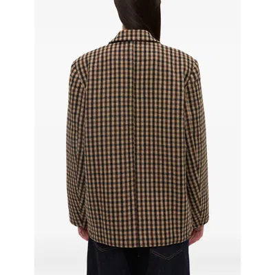 Ganni Check Wool Mix Oversized Blazer Jackets Brown In Brown