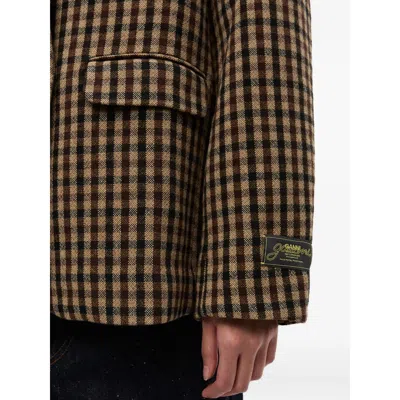 Ganni Check Wool Mix Oversized Blazer Jackets Brown In Brown