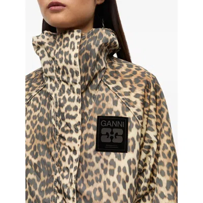 Ganni Hooded Leopard Print Nylon Blouson Jacket