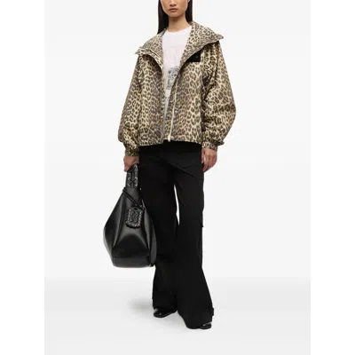 Ganni Hooded Leopard Print Nylon Blouson Jacket